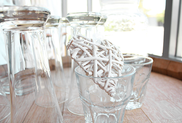 Glassware arranged for an event