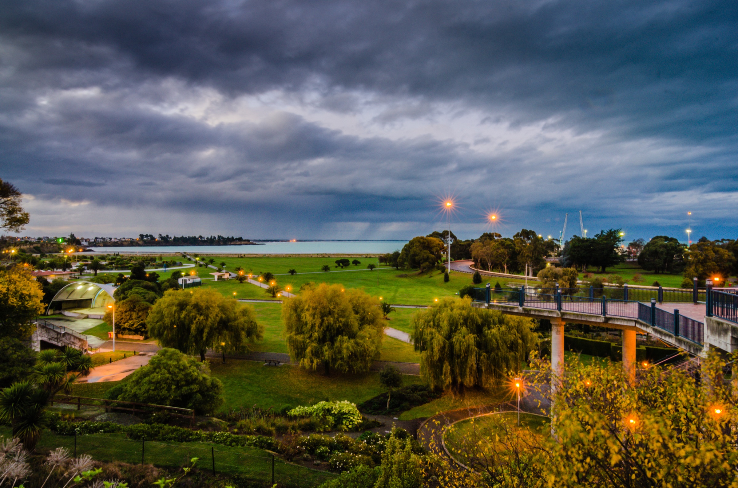 Caroline Bay and Timaru beneath a dramatic changing sky